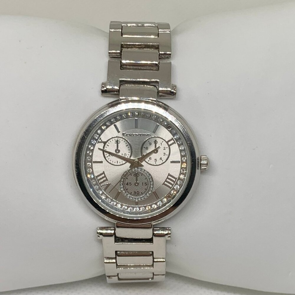 Cerentino watch women silver tone rhinestones dial 33mm case quartz running
